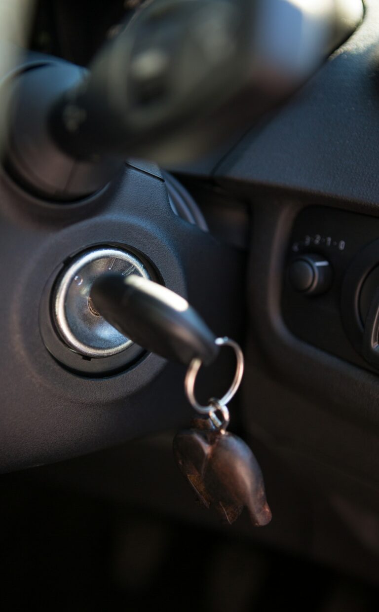 Car interior with dashboard and key